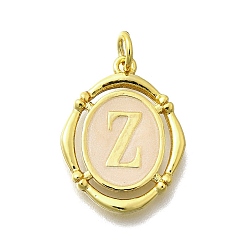 Letter Z Латунные подвески, с эмалью, овальный с буквой, реальный 18 k позолоченный, с целью перехода в кольце, Письмо Z, 20x15~15.5x2 мм, отверстие : 3.5 мм