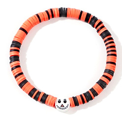 Белый Браслеты из полимерной глины хейши на Хэллоуин, пластиковые украшения для женщин, плоские круглые с улыбающееся лицо, белые, 6.89 дюйм (17.5 см)