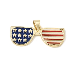 Glasses Independence Day Brass Enamel Pendants, Rack Plating, Long-Lasting Plated, Cadmium Free & Lead Free, Real 18K Gold Plated, Glasses Charms, 13x28x2mm, Hole: 4x3mm
