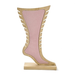 Pink Стойка для хранения украшений из бамбука в форме ступни, органайзер для ювелирных изделий с бархатным ковриком для браслетов на ногу, розовые, 6.8x18x28 см