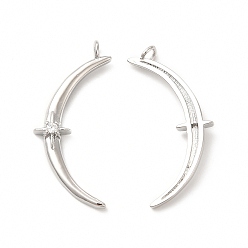 Платинированный Покрытие стойки латунь микропаве прозрачные подвески из кубического циркония, без кадмия и без свинца, полумесяц со сверкающей звездой, Реальная платина, 31.5x13.5x4 мм, отверстие : 2 мм