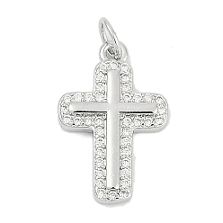 Платина Латунные микропаве прозрачные подвески с фианитом, крест прелести, без кадмия и без свинца, долговечный, стойки покрытие, с целью перехода в кольце, платина, 19.5x12.5x2.5 мм, отверстие : 3 мм