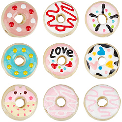 Mixed Color 18Pcs 9 Colors Handmade Porcelain Enamel Beads, Donut, Bright Glazed Porcelain, Mixed Color, 14~16x7mm, Hole: 1.5mm, 2pcs/color