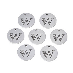 Letter W Anlaufgeschützt 304 Charms aus Edelstahl, Laserschnitt, gestalteter Buchstabe eingraviert, Flachrund, Edelstahl Farbe, letter.w, 14x1 mm, Bohrung: 1.2 mm