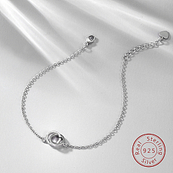 Silver Interlocking Rings 925 Sterling Silver Link Bracelets, with S925 Stamp, Silver, 6-3/4 inch(17cm)