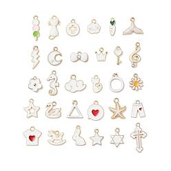 Белый 30 шт 30 стиль подвески из легкого золотого сплава с эмалью, бантик, молния, японский данго, облако, цветок, плоский круг, звезда, треугольник, музыкальная нота, морская звезда, звезда, кошка, морской конек, корона и сердце, белые, 9~25x5~16x1~3 мм, отверстие : 1.6~2 мм, 1 шт / стиль