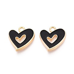 Черный Подвески из эмали и сплава, шарма сердца, золотые, чёрные, 16x15x2 мм, отверстие : 1.8~2 мм