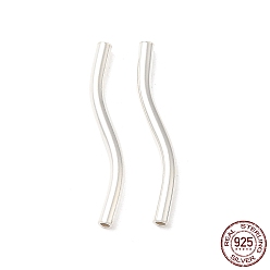 Серебро 925 шарики стерлингового серебра, волнистые бусины-трубочки, серебряные, 24x2 мм, отверстие : 1.2 мм, Около 25 шт / 10 г