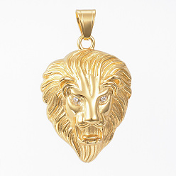 Золотой 304 подвески из нержавеющей стали, со стразами, лев, золотые, 45.5x32.5x15 мм, отверстие : 10x7 мм