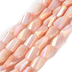 Персиковый Слойка Нити из окрашенных стеклянных бусин с эффектом омбре, скрученный, розовые, 6.5x4.5x3~3.5 мм, отверстие : 0.8 мм, около 56~57 шт / нитка, 38.3~39 см