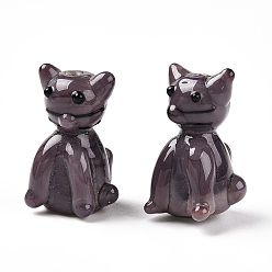 Розово-Коричневый Бусины лэмпворк , форма кошки, розово-коричневый, 21x14.5x12.5 мм, отверстие : 1.8 мм