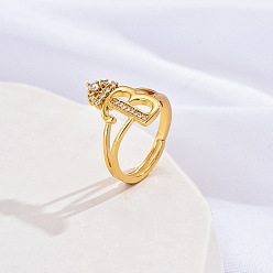 Letter B Латунные микро проложить пальцев кольца кубического циркония, без кадмия, без никеля и без свинца, для женщин, В письме, размер США 3 (14 мм)