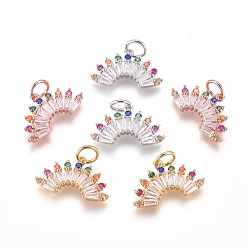 (52) Непрозрачная лаванда Латунные подвески, с микропаве из кубического циркония и прыжковыми кольцами, вентилятор, красочный, разноцветные, 10x16.5x2.5 мм, отверстие : 3.2 мм