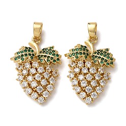 Клубника Латунные микро проложить кубического циркония подвески, стойки покрытие, долговечный, без свинца и без кадмия, реальный 18 k позолоченный, клубника, 28x19.5x4 мм, отверстие : 5.5x3.5 мм