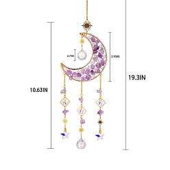 Аметист Украшения из стеклянных и аметистовых самородков, подвесные ловцы солнца, с латунной фурнитурой , для украшения дома, 490 мм