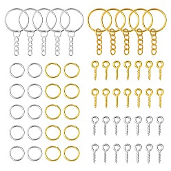 Золотой & Серебряный 20 шт. 2 цвета железные брелоки с разрезом, с бордюрными цепями и железными винтовыми штифтами, дужками и прыгающими кольцами, брелок для ключей, золотой и серебряный, разрезные кольца для ключей: 25x2 мм, внутренний диаметр: 22 мм, 10 шт / цвет