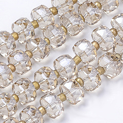Светло-хаки Стеклянные бусины с гальваническим покрытием , с покрытием цвета радуги, граненые, плоско-круглые, светлый хаки, 8x6 мм, отверстие : 1 мм, около 76~79 шт / нитка, 52~55 см