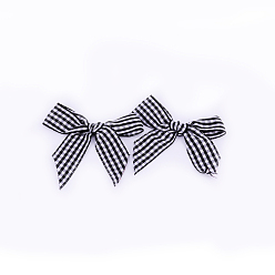 Black Handmade Woven Costume Accessories, Tartan Pattern Polyester Ribbon Bowknot, Black, 70x80x6mm