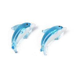 Светло-Голубой Ручной работы украшения дома бусины, дельфин, Небесно-голубой, 22~23x9~10x11~12 мм