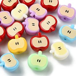 (52) Непрозрачная лаванда Светящиеся непрозрачные акриловые бусины, яблоко, светится в темноте, разноцветные, 16x18x12 мм, отверстие : 2 мм