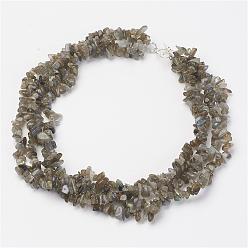 Лабрадорита Натуральные лабрадоритные многожильные ожерелья, с металлического сплава бар и кольцевых коленчатых застежками, серебряные, 14.5 дюйм ~ 16.5 дюйм (37 см ~ 42 см)