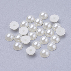 Creamy White Half Round Domed Imitated Pearl Acrylic Cabochons, Creamy White, 12x6mm