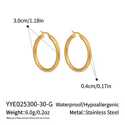 Golden 304 Stainless Steel Hoop Earrings for Women, Golden, 30x4mm