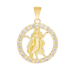 Virgo Micro latón allanan colgantes cúbicos del zirconia, colgante redondo plano con constelación, real 18 k chapado en oro, Virgo, 16 mm