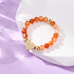 Красный Агат Натуральные сердолик, с эластичной хрустальной нитью, латунными бусинами и бусинами из натурального камня, золотые, внутренний диаметр: 20 мм