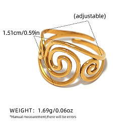 Real 18K Gold Plated 304 Stainless Steel Cuff Open Rings, Vortex Shape, Real 18K Gold Plated, 15~20mm
