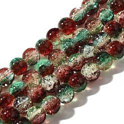 Темный Голубой Рождественская тематика треск стеклянные бусины нити, круглые, два тона, темные голубые, 8~8.5 мм, отверстие : 1.2 мм, около 107 шт / нитка, 29.92 дюйм (76 см)