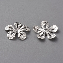 925 Sterling Silver Plated Brass Bead Cap, Long-Lasting Plated, 5-Petal Flower, 925 Sterling Silver Plated, 15.5x16x2.5mm, Hole: 1.4mm
