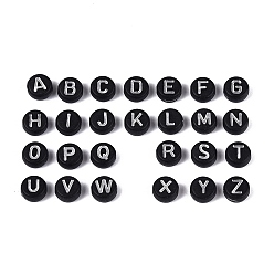 Серебро Непрозрачные акриловые бусины, плоские круглые с буквы, серебристого металла, обвитыми, чёрные, серебряные, 6.5~7x3.5~4 мм, отверстие : 1.5~1.6 мм, Около 3846 шт / 500 г