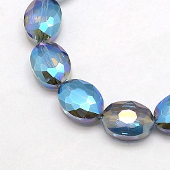Васильковый Граненый Electroplate стекло овальные бусины нити, радуги цвет покрытием, васильковый, 12x9x5 мм, отверстие : 1 мм, около 60 шт / нитка, 28.3 дюйм