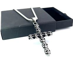 Нержавеющая Сталь Цвет Винтажные готические ожерелья с подвеской из нержавеющей стали в виде креста и черепа для мужчин и женщин, цвет нержавеющей стали