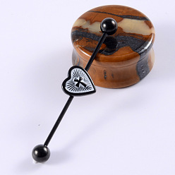 Сердце 304 длинные серьги-штанги из нержавеющей стали для хрящей, чёрные, сердце, 38x5 мм, штифты : 1.2 мм