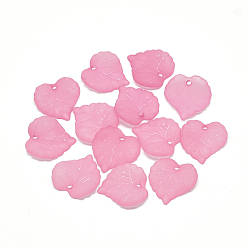 Pink Прозрачные акриловые подвески, матовые, лист, окрашенные, розовые, 16x15x2 мм, отверстие : 1.2 мм, Около 1650 шт / 500 г