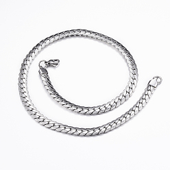 Stainless Steel Color Non-Tarnish 304 Stainless Steel Textured Chain Necklaces, with Lobster Claw Clasps, Stainless Steel Color, 17.91 inch(45.5cm), 7.5x2mm