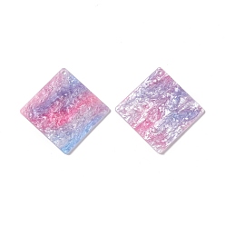 Hot Pink Acrylic Disc Big Pendants, with Glitter Powder, Imitation Gemstone Style, Rhombus, Hot Pink, 67.5x67.5x2mm, Hole: 2.5mm