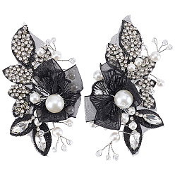 Schwarz 2 Stück runde Kunststoff-Imitationsperlen, mit Glasperlen, DIY-Nähornament, Blume, Schwarz, 114x65x15 mm