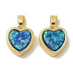 Настоящее золото 18K Стойки обшивки латунные подвески, с имитацией опала из смолы и блестками, долговечный, без свинца и без кадмия, сердце, реальный 18 k позолоченный, 13x11.5x4.5 мм, отверстие : 4x2 мм
