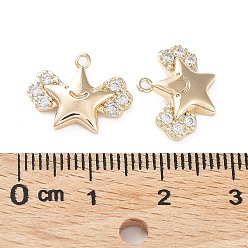 Real 18K Gold Plated Brass with Clear Cubic Zirconia Charms, Star & Wing, Real 18K Gold Plated, 11.5x15x3mm, Hole: 1mm