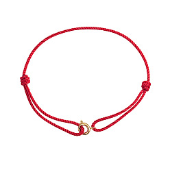 Red Braided Nylon Cord Adjustable Bracelets, Golden Brass Ring Jewelry for Women, Red, 11.02 inch(28cm)