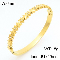 Звезда 304 Женские браслеты-кольца из нержавеющей стали с кристаллами и стразами, золотые, звезда, внутренний диаметр: 2.40 дюйм (6.1 см)