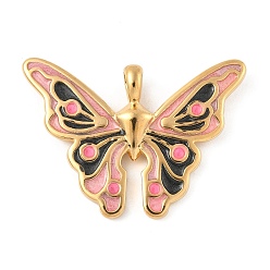 Pink 304 подвески из нержавеющей стали, с эмалью, очарование бабочки, реальный 18 k позолоченный, розовые, 26x35x5 мм, отверстие : 4x3 мм
