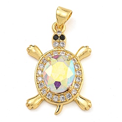 Разноцветный Черепаховая стойка покрытие латунь микропаве кубические цирконии подвески, без кадмия и без свинца, долговечный, реальный 18 k позолоченный, красочный, 25x17x5.5 мм, отверстие : 4x3.5 мм