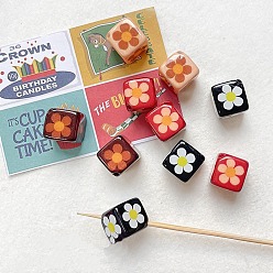 Cube Непрозрачные акриловые бусины с зимней тематикой, Кубик с цветком, 11x11x11 мм, отверстие : 1.7 мм