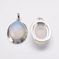 Опал Opalite подвески, с фурнитурой сплавочной платины тон, овальные, 37x25x10 мм, отверстие : 4x8 мм