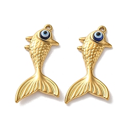 Золотой 304 подвески из нержавеющей стали смолы, очарование рыбы, ионное покрытие (ip), золотые, 33.5x18x4 мм, отверстие : 1.5 мм