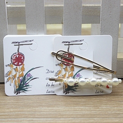 Перо Квадратные бумажные заколки для волос, карты-держатели бантов для волос, аксессуары для волос принадлежности головной убор карта, белые, тканая сеть / паутина с пером, 6x6x0.03 см, отверстие : 8 мм